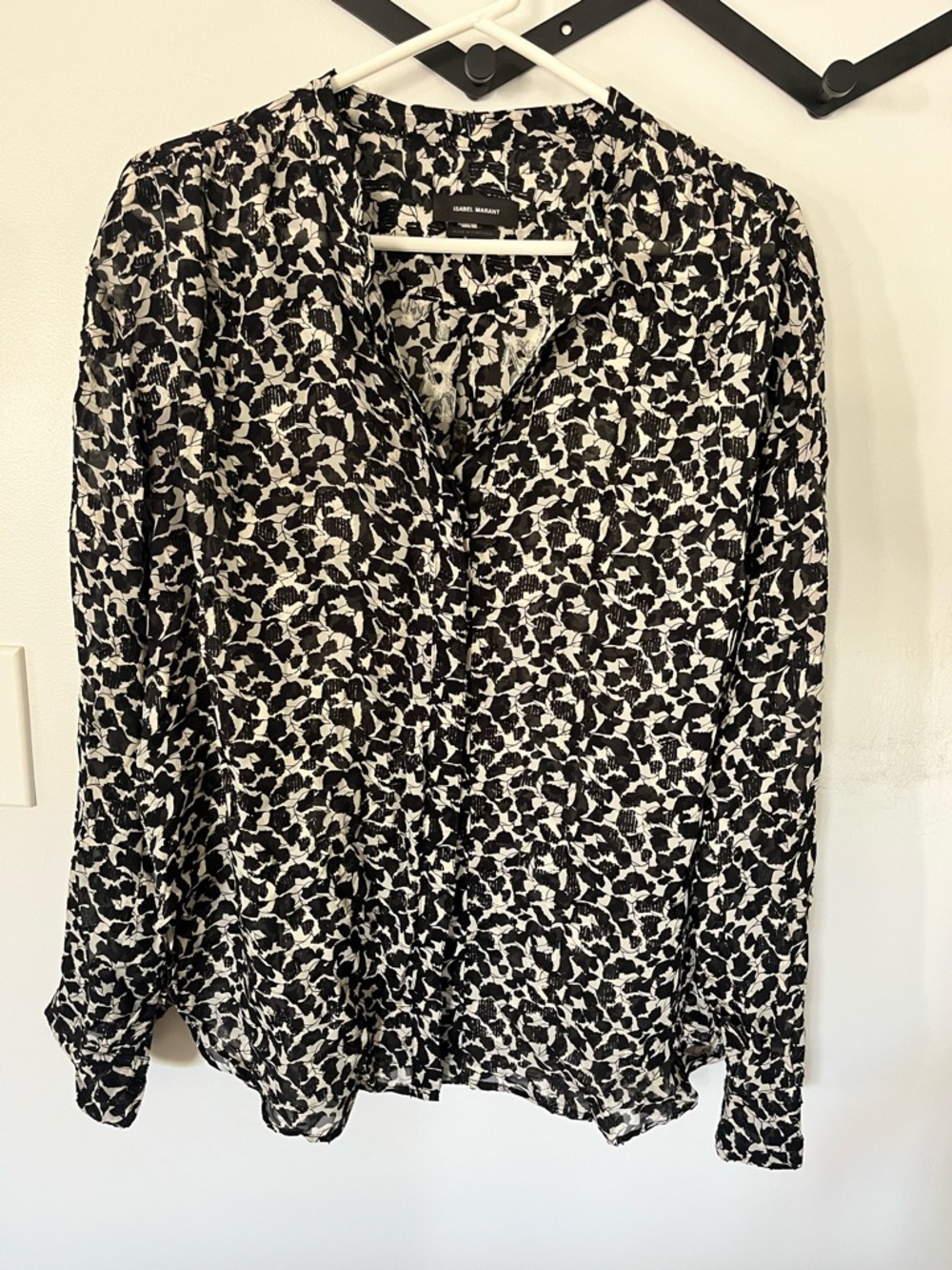 Isabel Marant Abstract Black & White Printed Button Up Long Sleeve Top Sz 36